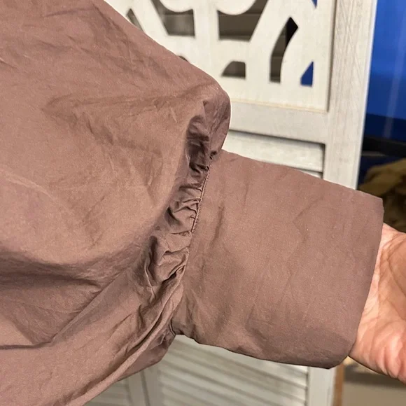 Size M Reminiscene Brown Puffy Sleeve Tie Waist Shirt Dress - Picture 2 of 16